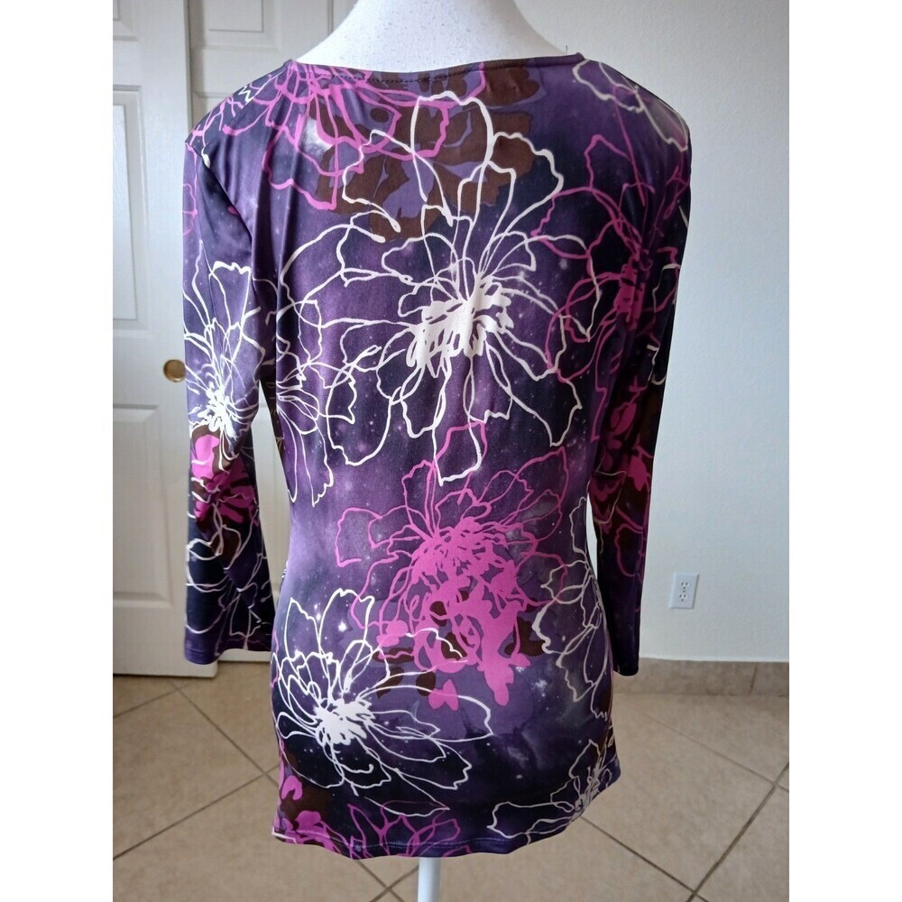 INC International Concepts Woman’s Pink Purple 3/4 Sleeve V Neck Ruched‎  L Y2K - Picture 3 of 14